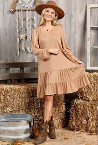 Camel 3 Tiered Dress