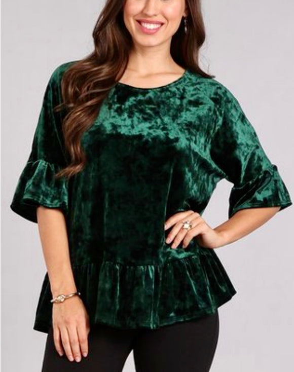 Velvet Green Bell Sleeve Top