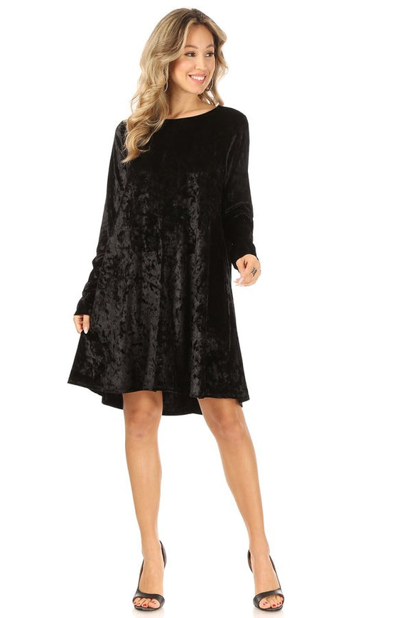 Black Long Sleeve Velvet Dress